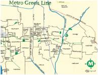Oil and ink map of the Metro Green Line -- Nobody Walks in LA -- The Green Line: From Nowhere to Nowhere and All Points in Between
